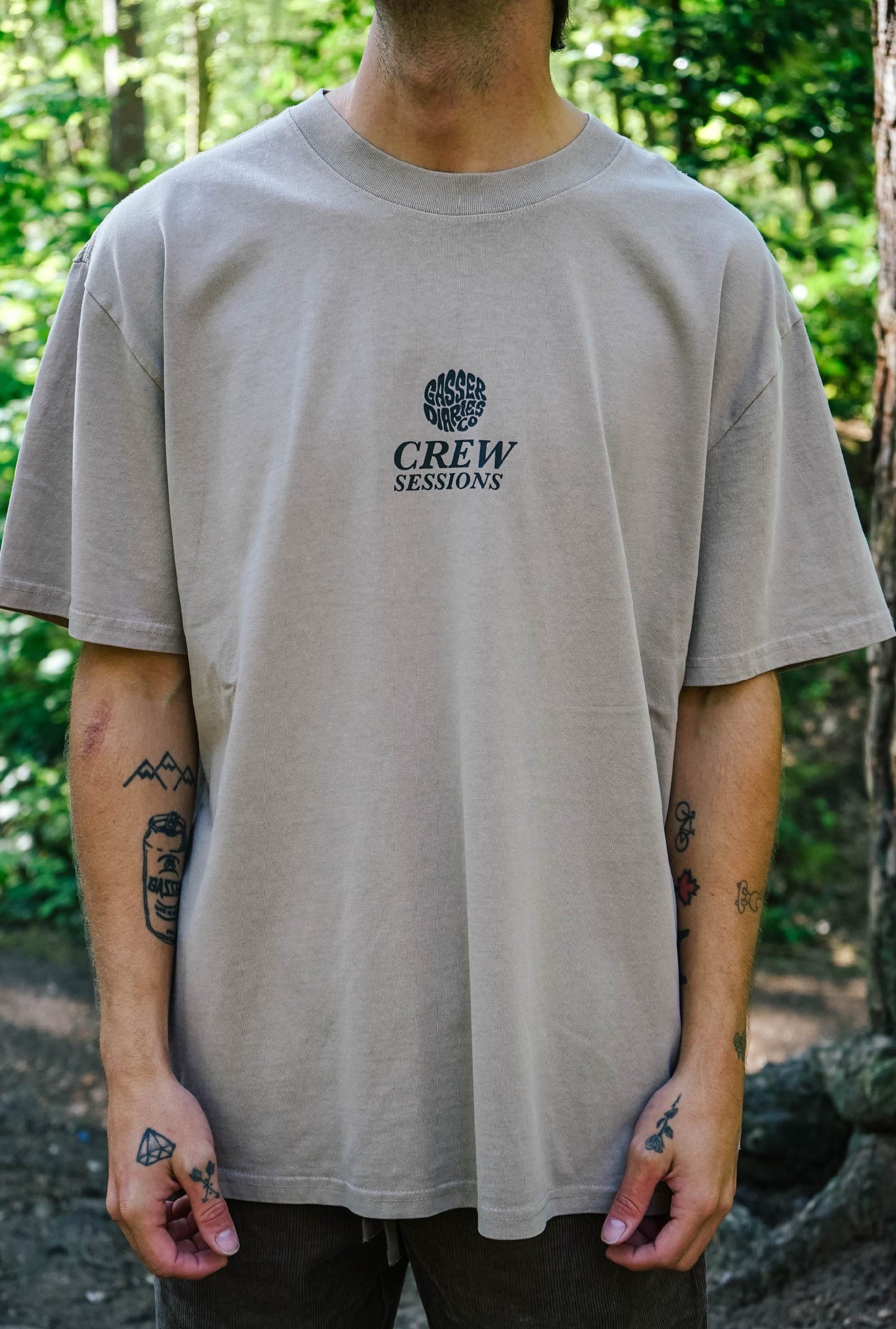 'CREW SESSIONS' Faded Box Tee - Tan